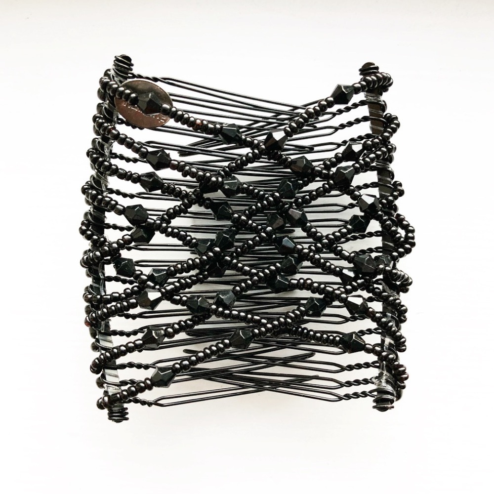 Black beaded crisscross hair net & combs